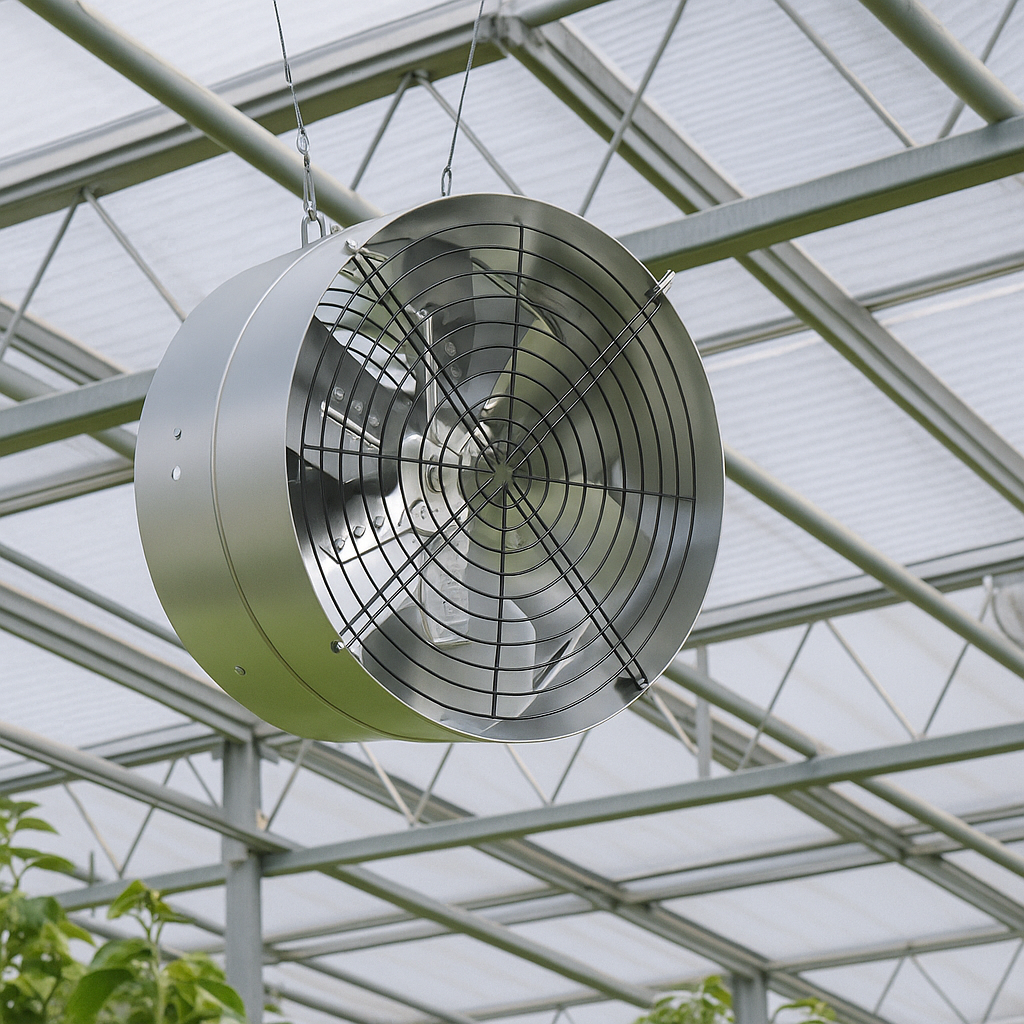 Ventilador de circulación para homogeneizar la temperatura en invernaderos